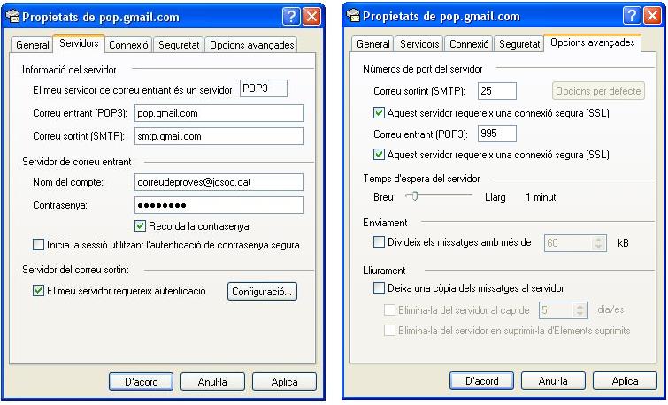 Captura config compte Outlook